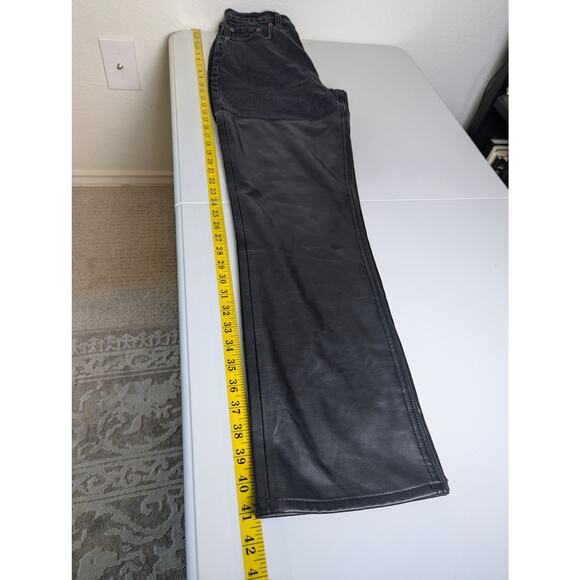 Abercrombie Faux Leather Denim Black Curve Love 90s Straight Jeans Women 25 - Picture 11 of 14